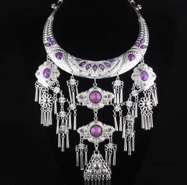 necklaces& pendants Yunnan exaggeration Ethnic Classic pendants Original palace Retro Big collar Miao silver dance accessories - Окраска металла: 2