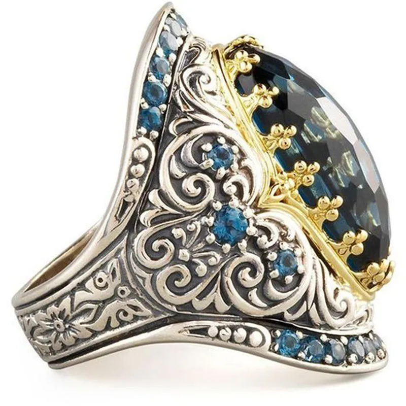 GS Роскошные ювелирные изделия с синим кристаллом мужское кольцо ювелирные изделия высокого качества голубой драгоценный камень большое кольцо классическое кольцо с гравировкой женское ювелирное изделие R5DG