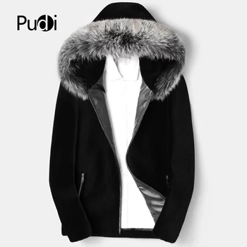 

PUDI MT846 2018 Men new fashion 100% wool jackets with fox fur collar hood fall winter casual outwear