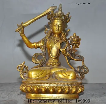 

christmas tibet buddhism bronze gilt hold sword wenshu Manjushri Kwan-Yin GuanYin statue halloween