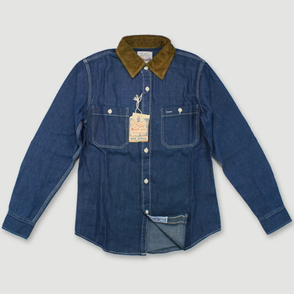 

2017 New Corduroy Collar Cargo Denim Shirt Vintage Long Casual Fit High Quality Fashion Shirt Men's Clothing