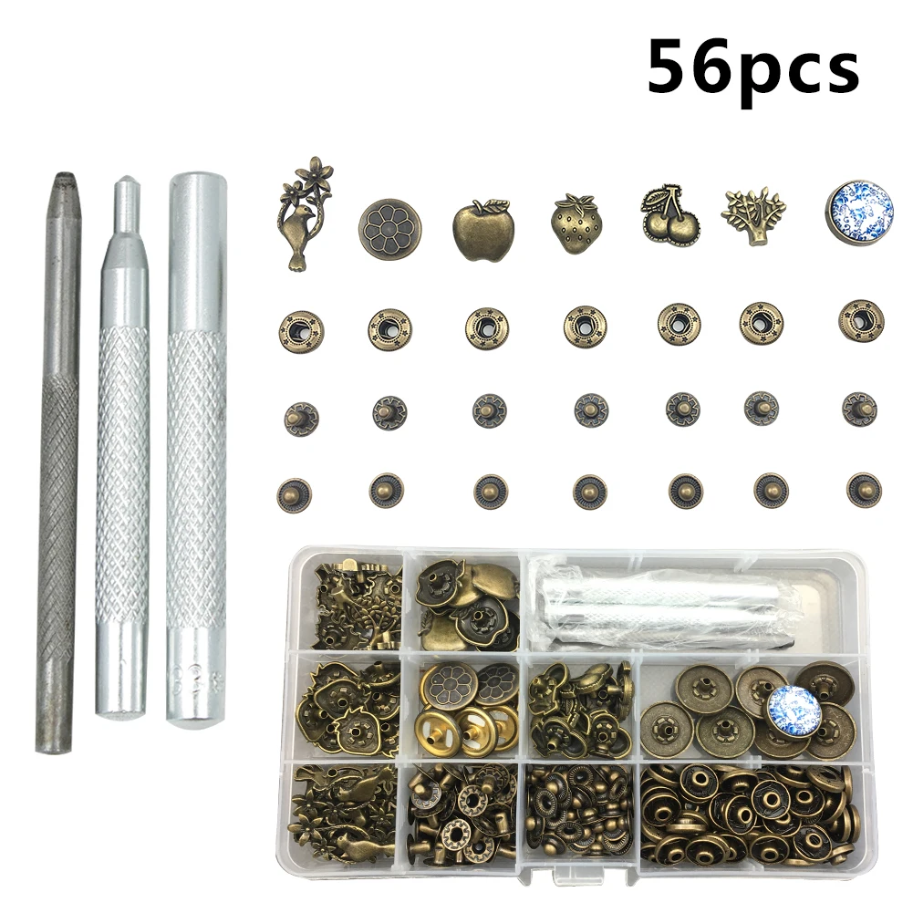 

HaoFa 56set Pack Metal Press Studs Sewing Button Snap Press Studs Kits Snaps Kit For Leather, Jacket, Jeans Wear, Bracelet, Bag