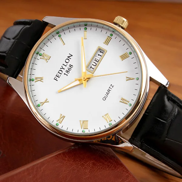 FEDYLON Топ бренд влюбленных наручные часы двойная Дата Неделя светящиеся кварцевые часы для мужчин модные роскошные мужские часы Relogio Masculino - Цвет: Men Black White
