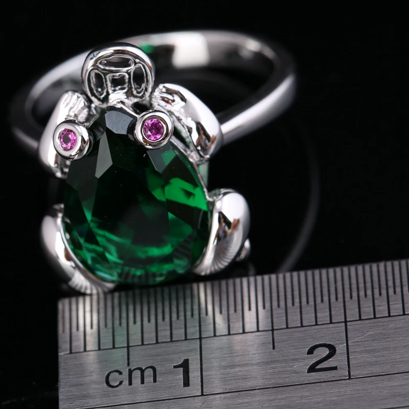 Прекрасная лягушка зеленым фианитом красных камней 925 серебро Jewelrys Solitaire Кольца США# Размеры 6 7 8 9 S1799