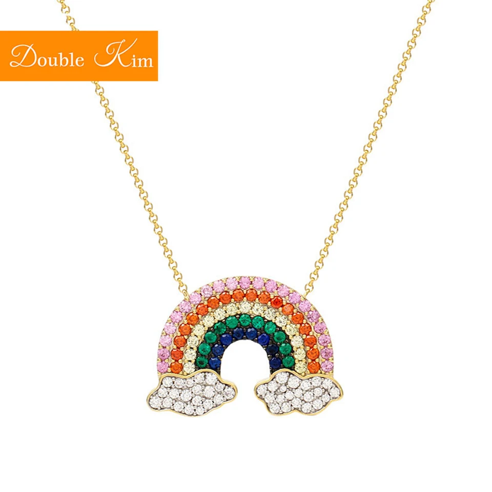 

Rainbow Full Zircon Pendant Necklace Titanium Stainless Steel Inlaid Zircon Rose Gold Chain Necklace Fashion Women Jewelry Gift