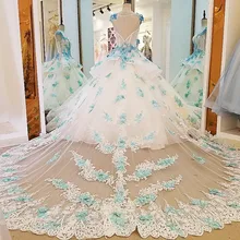 Backlake Lindo marfim vestido de noiva vestido de laço azul mangas curtas vestido de baile lace vestido de noiva vestidos de noivas real fotos