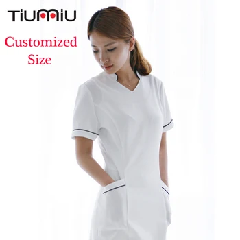 

Customized Hospital Nurse Uniform Pharmacy Work Uniforms Short Sleeve Drugstore Dress SPA Beautician Workwear Women Female Dress