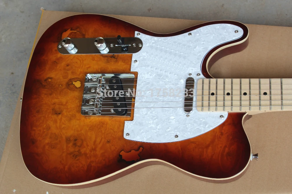 

Top Quality Maple fingerboard F Left Handed Telecaster Sunburst Electric Guitar White Guard Board guitar
