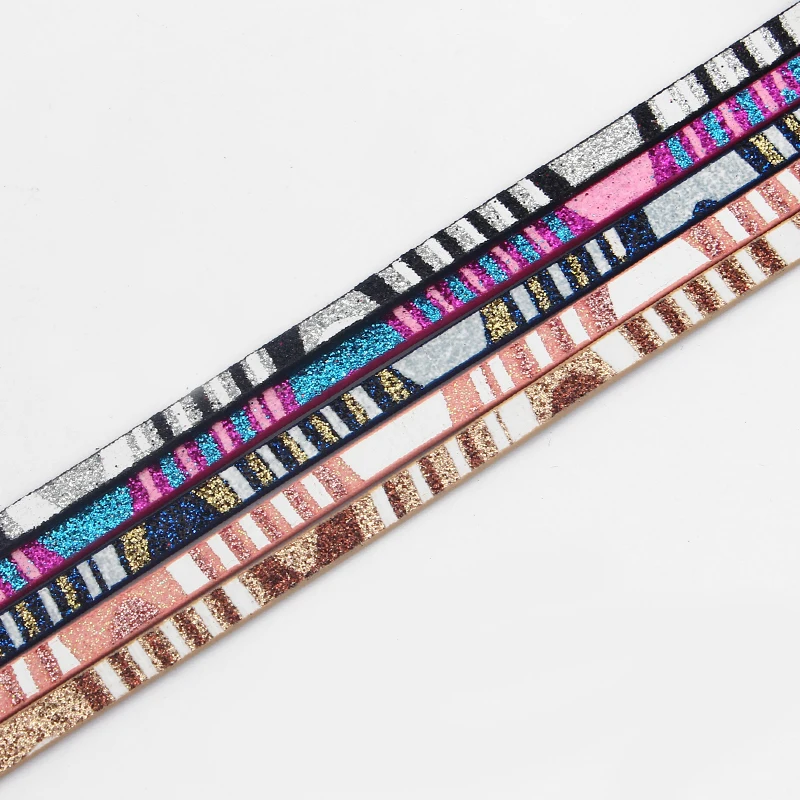 

1 Meter 5*2mm Flat Paillette Powdered Shiny PU Leather Cord For Bracelet Jewelry Findings