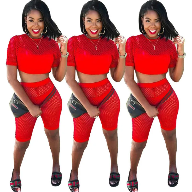 MUXU красный пикантные прозрачные укороченные женские Комплект из 3 предметов топ и штаны женские комплект одежды спортивные костюмы женщин