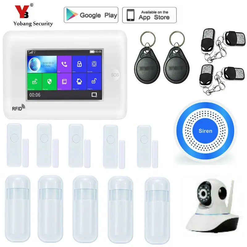 

YoBang Security Android IOS App Wireless GSM Home Alarm System SIM Smart Home Burglar Security wifi IP HD camera Alarm System