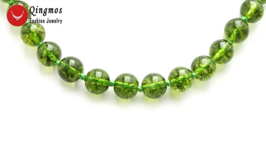 Qingmos Natural Peridot Stone Necklace for Women with 10mm Round Green Peridot Chokers Necklace Fine Jewelry 17