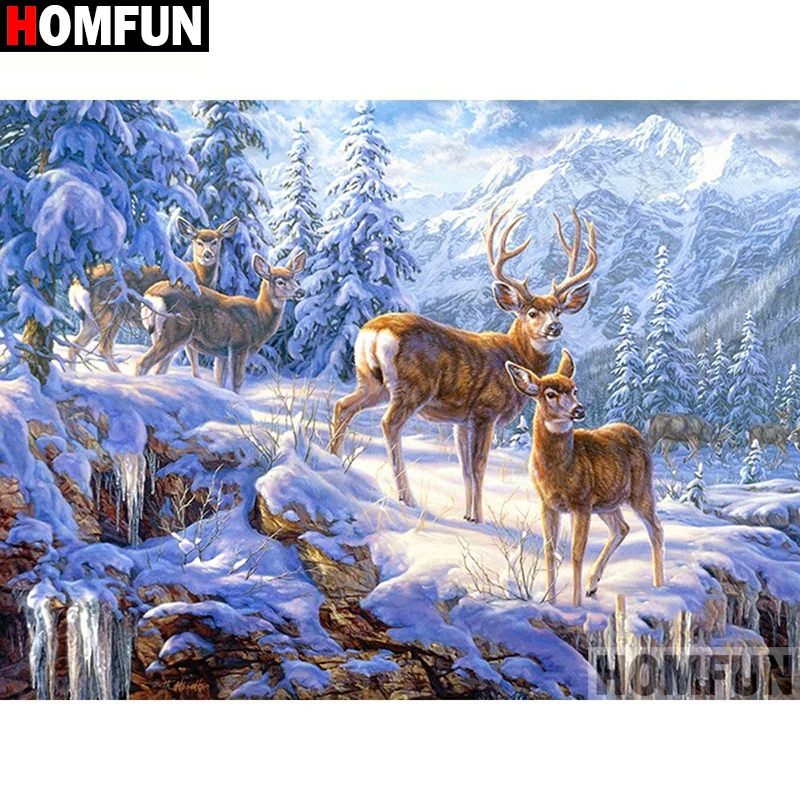 Алмазная 5d-вышивка HOMFUN A19774 полноразмерная/круглая картина олень Снежная сцена