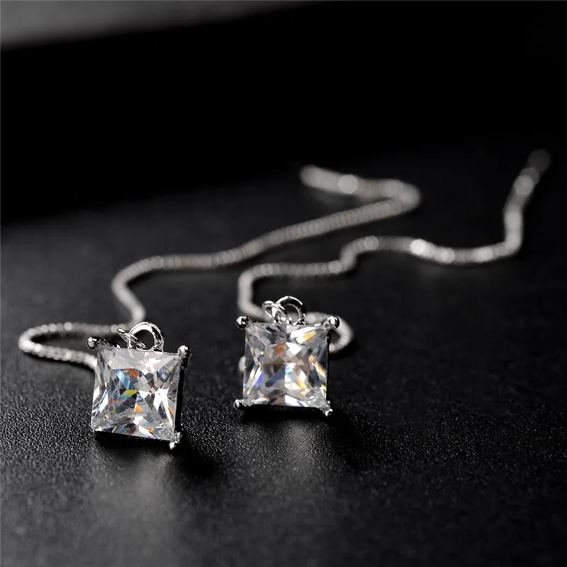 Fashion Earrings for women Dangle earrings Women's Elegant Silver Rhinestone Drop Long Chain Tassel Earrings Brincos J19#N (1)