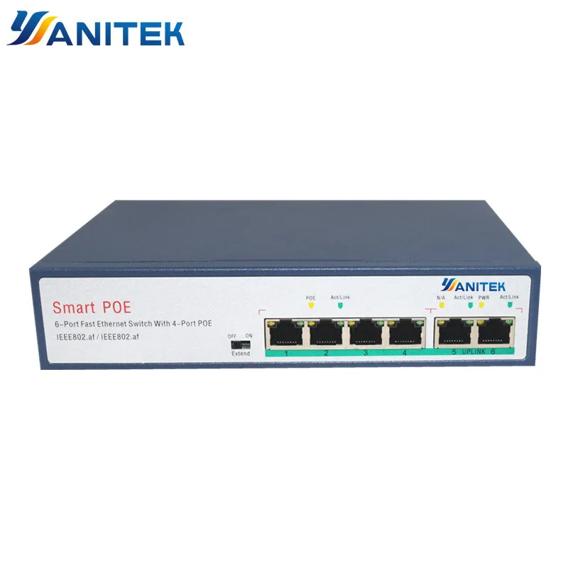 YANITEK 65 Вт сетевой коммутатор POE Ethernet с 6 сетевыми портами RJ45 IEEE 802 3 af/at подходит для