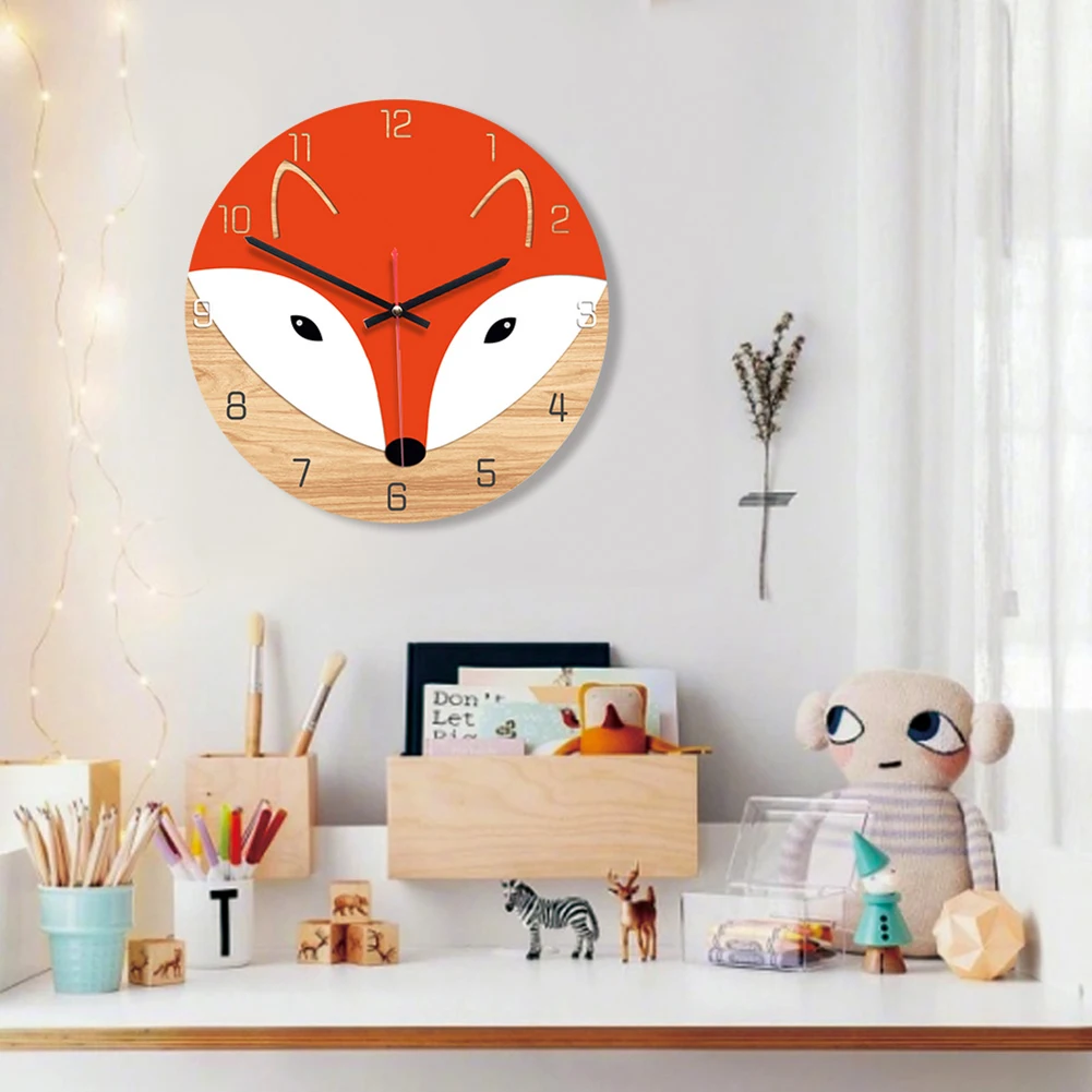

Acrylic Animal Printed Wood Digital Wall Clock Sticker Silent Watch Home Decor for Kid Baby Children Room Decoratio