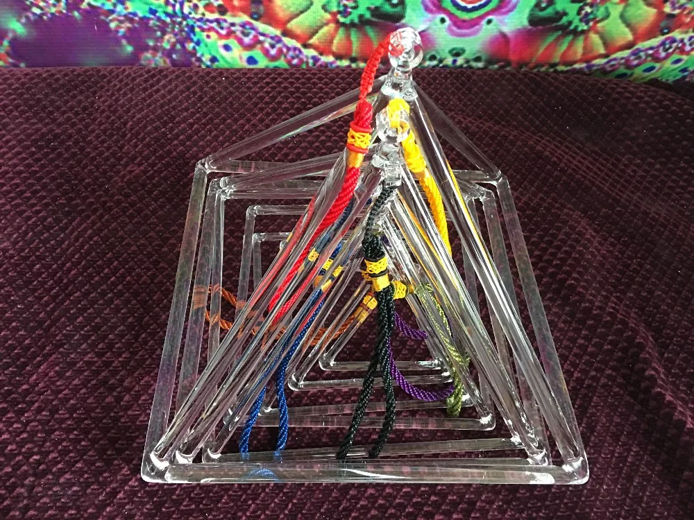 " 5" " 7" " 9" 1" 7 шт. хрустальные Поющие Пирамиды Хрустальный Поющий тетрадрон с завязками+ хрустальные молотки и резиновые палочки