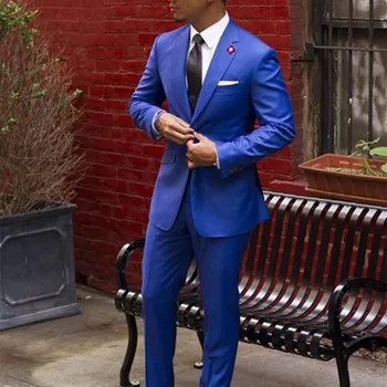

High Quality One Button Blue Groom Tuxedos jacket men suit Mens Wedding Prom Suits tuxedo for men (Jacket+Pants+Tie) Custom Made