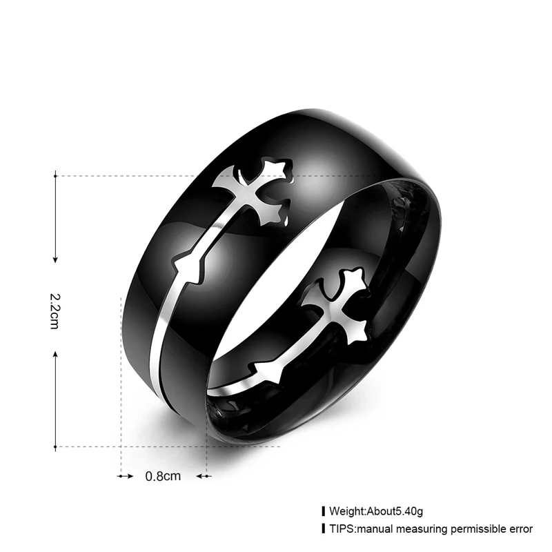 Cool Cross Ring For Men Black Stainless Steel Boy Ring Brushed Cross Male Rings Fashion Jewelry Free shipping