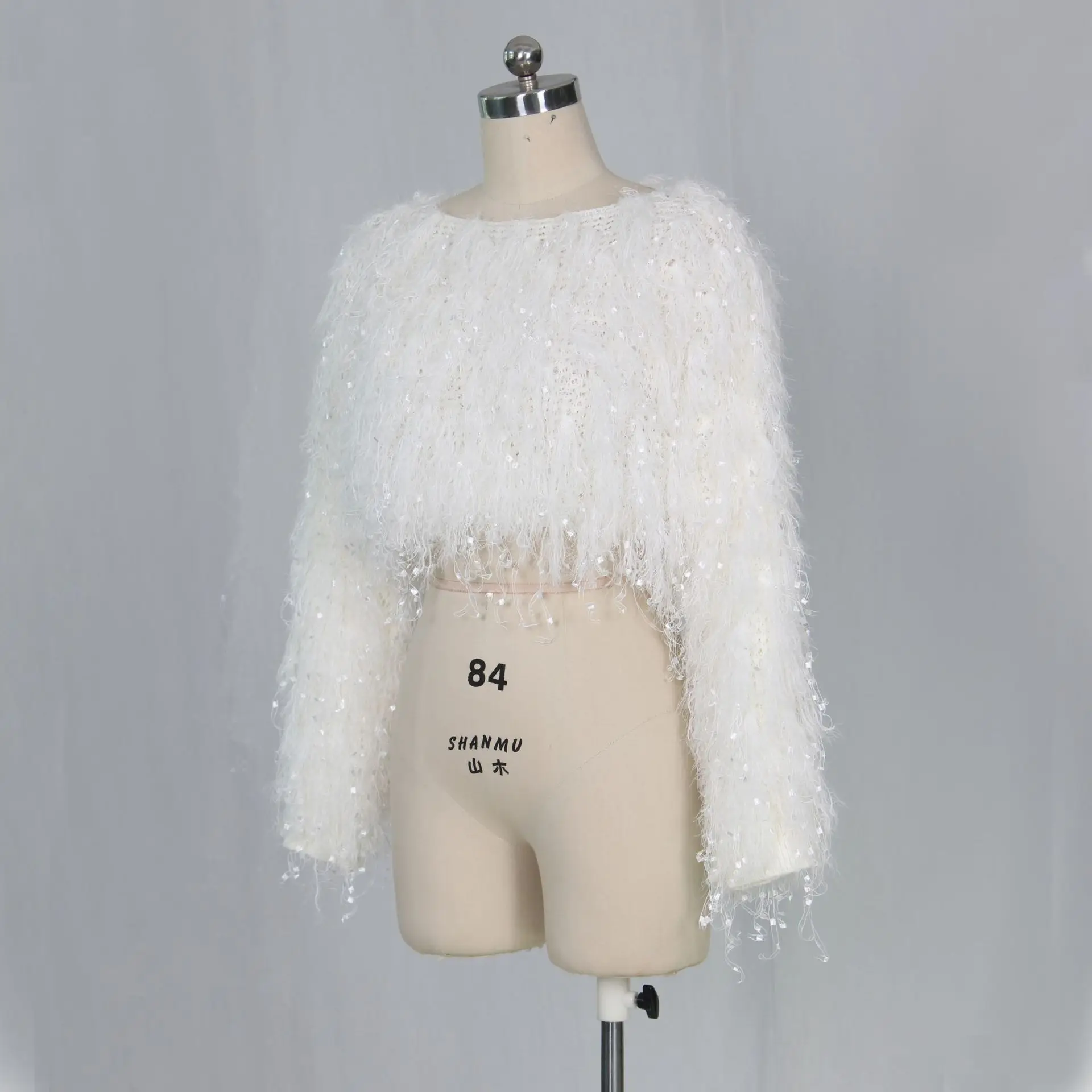 ANJAMANOR черно-белый вязаный кроп с кисточками Женский трикотажный свитер пуловер женские Свитера Мода зимняя одежда D48-AI55