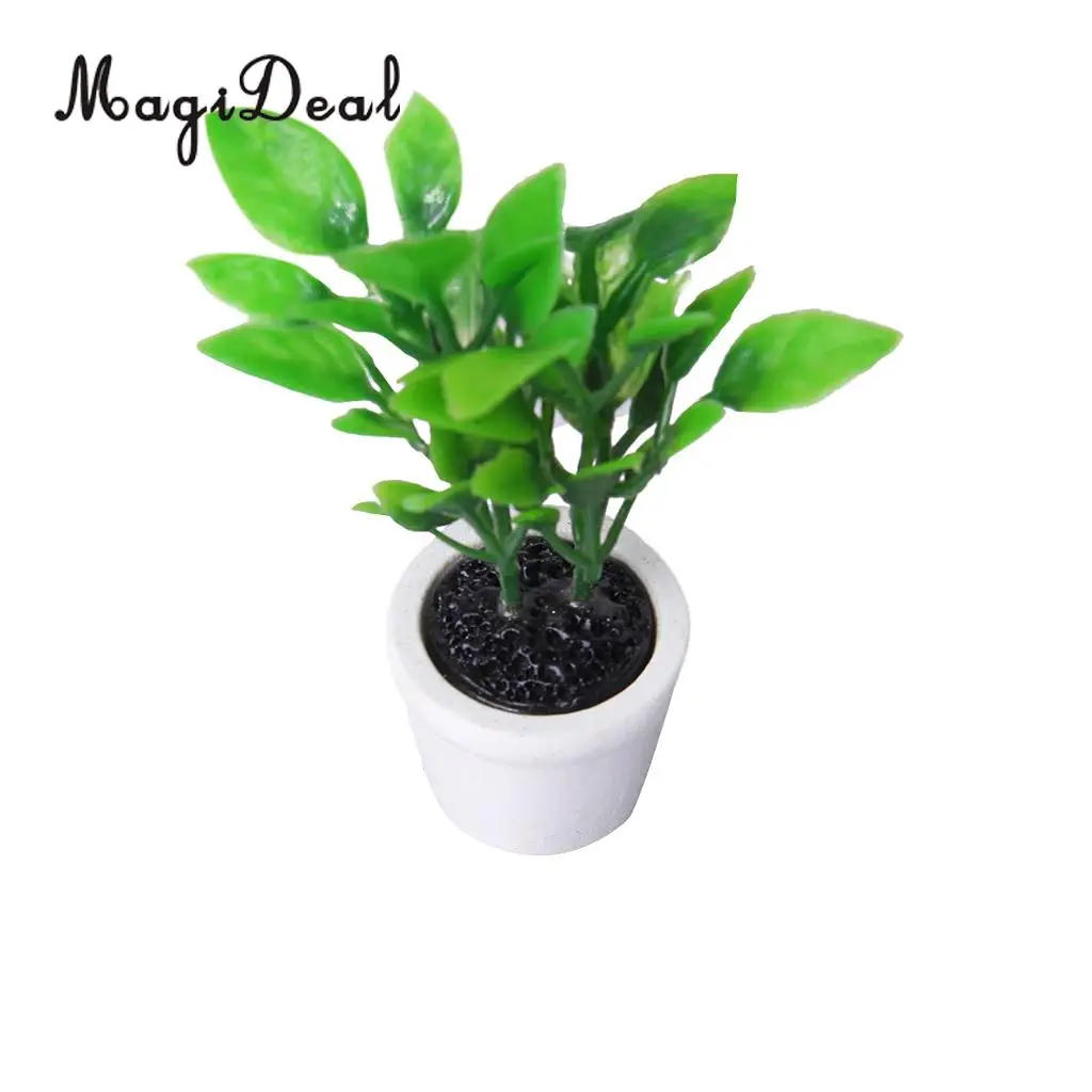 MagiDeal High Sale 1/12 Scale Green Plant in White Pot Dollhouse Miniature for Office Kitchen Garden Acc Children Role Play Game
