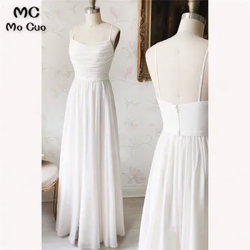 

Elegant 2018 White Evening Dresses Long A-Line Gown Spaghetti Straps Chiffon Formal Evening Party Dress for Women Custom Made