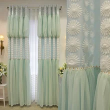 New Romantic Korean Style Custom Made Luxury Princess Curtains Embroidery Gauze Curtains Living Room Cortinas with Lace for lady