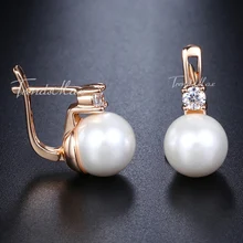 Серьги-гвоздики для женщин элегантные белые с искусственным жемчугом 585 розовое золото с фианитом CZ GE128