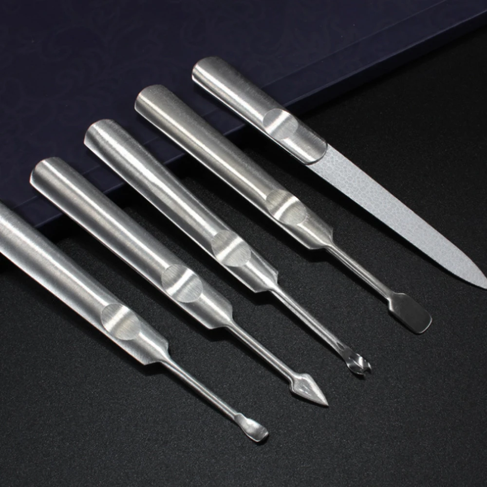 Manicure Set Grooming Kit Stainless Steel Nail Files Cuticle Cutter Remover Pusher Ear Pick Pedicure Nail Care Tools (1)