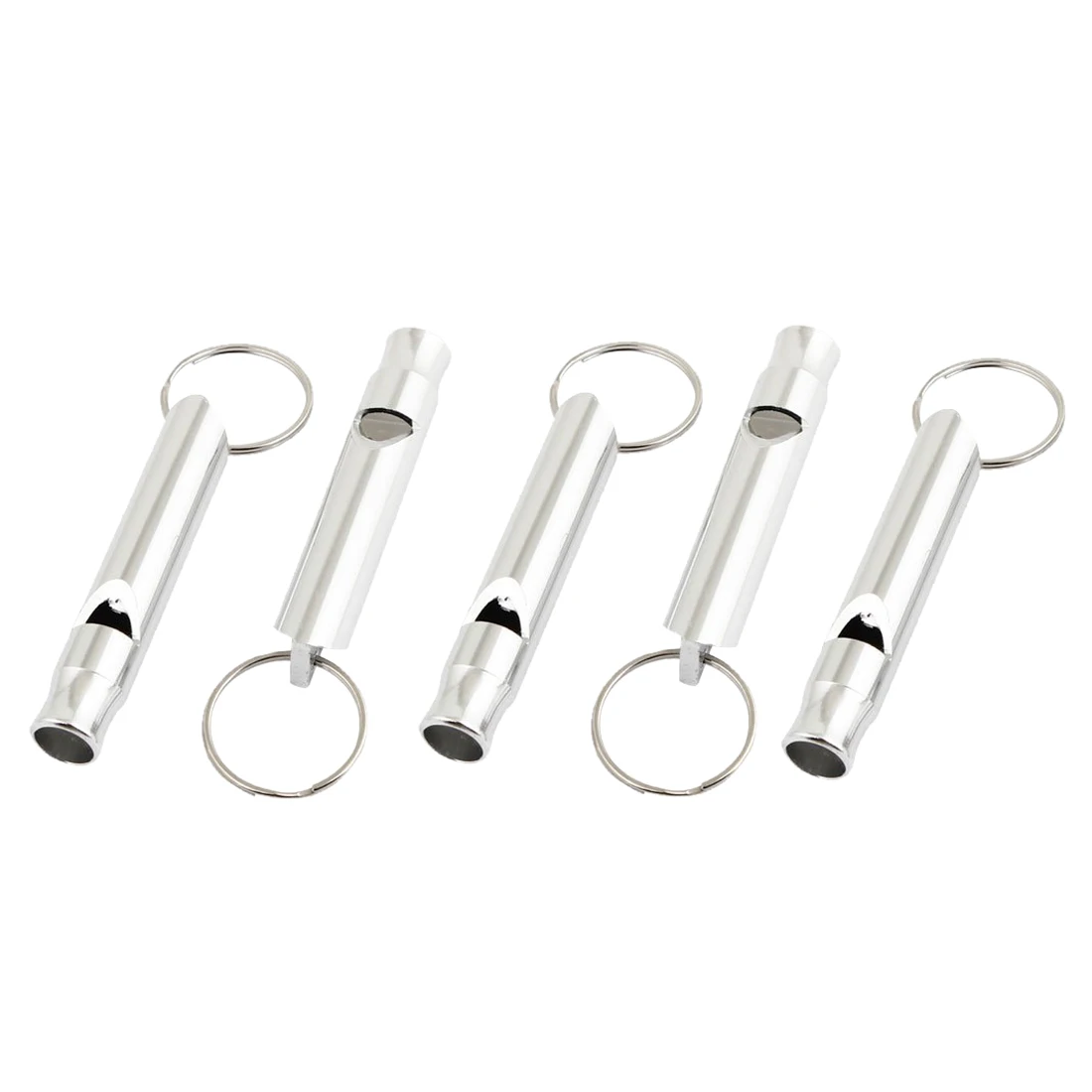 

Silver Tone Aluminum Alloy Whistle Pendant Keychain Key Ring 5 Pcs