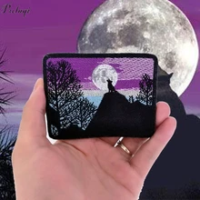 Pulaqi Van Gogh Painting Stripe Patch Moon Wolf Embroidered Iron On Patches For Clothing Brand Patch For Kids T-shirt Applique stripe pattern patch t shirt