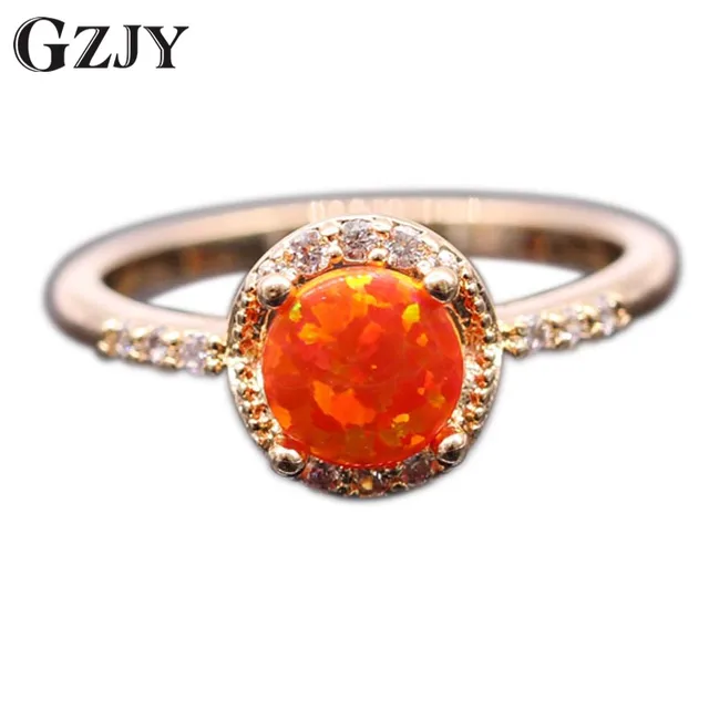 gzjy beautiful cute simple round jewelry orange fire opal ring champagne gold color zircon wedding ring - Opal Wedding Ring gzjy beautiful cute simple round jewelry orange fire opal ring champagne gold color zircon wedding ring - Opal Wedding Ring