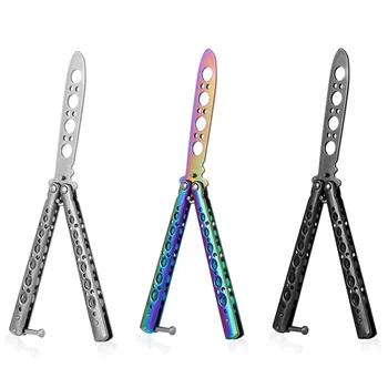 

1Pcs Multifunction Outdoor Sport Rainbow Knife Metal Practice Butterfly Trainer Stainless Steel Training Knife Dull Blade Tool