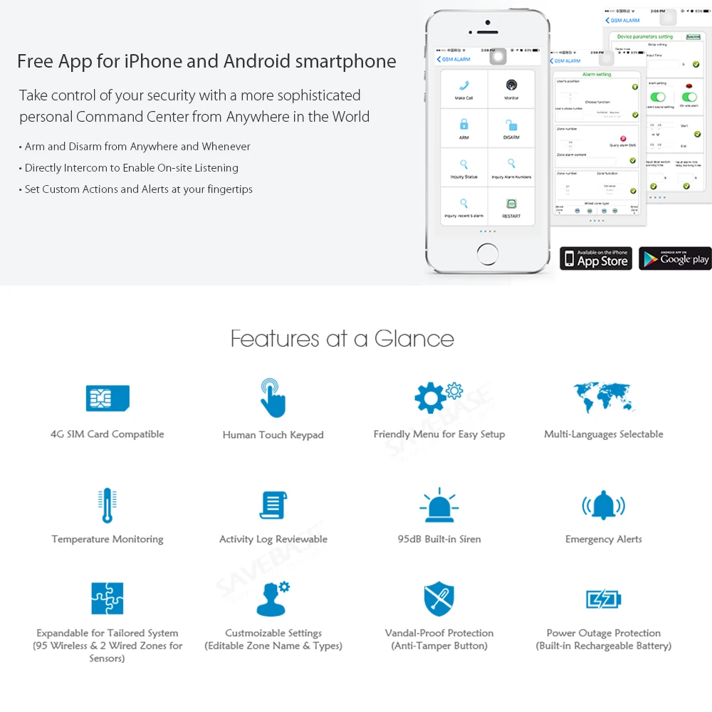 HOMSECUR inalámbrico y con cable 4G LCD sistema de alarma de seguridad para el hogar + IOS/Android APP GA01-4G-W