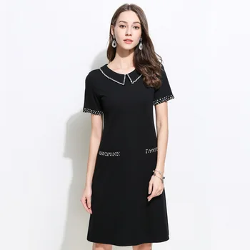

Summer elegant dress Fashion Ladies plus size beaded A-line Dress peter pan collar Rhinestone beautiful party wear vestidos 5XL