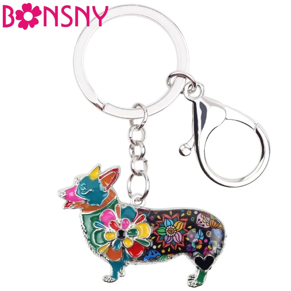 

Bonsny Enamel Alloy Welsh Corgi Dog Key Chain Key Ring Pom Gift For Women Girl Ladies Bag Charm Car Key Pendant Jewelry 2018 New