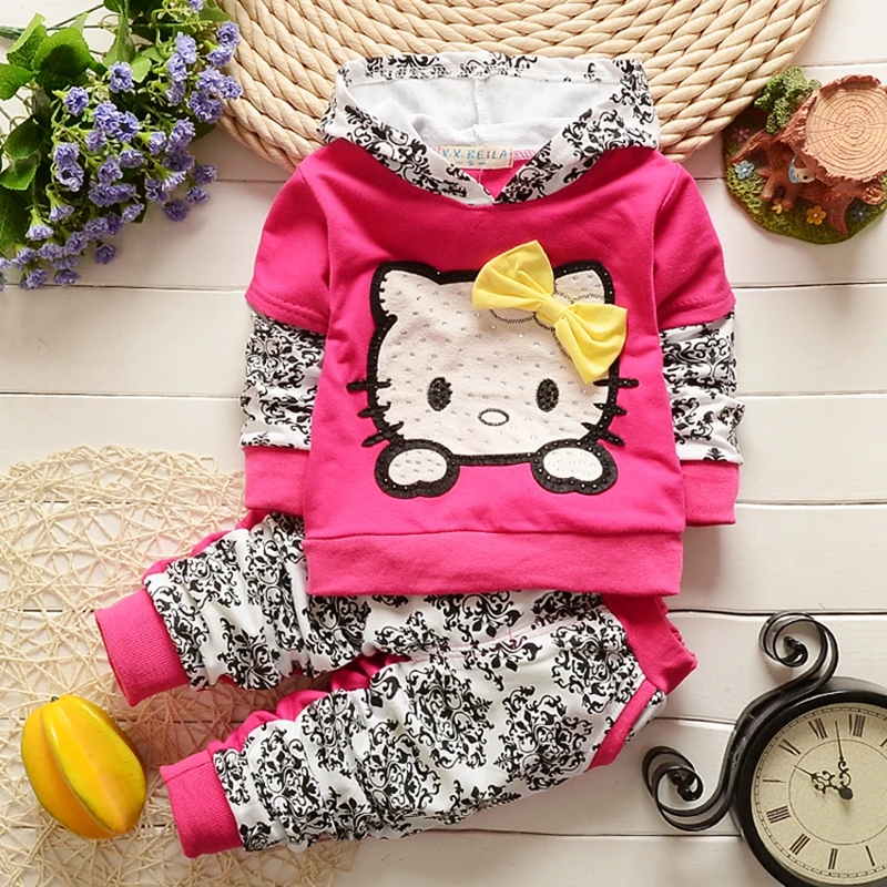 

Girls Clothes Sets Hello Kitty Cartoon Print Infant Sport Suit Set Toddler Hoodies + Pants Children Clothing Set Kids Clothes