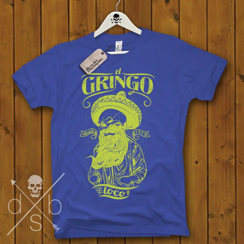 Футболка El Gringo Loco Skull борода Старая школа мексиканский Топ S M L XL XXL Harajuku модная