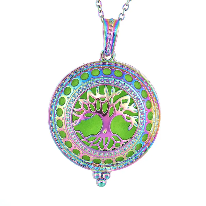

New life tree color stainless steel aromatherapy box metal pendant necklace female fashion jewelry random gift 2 gasket SC373