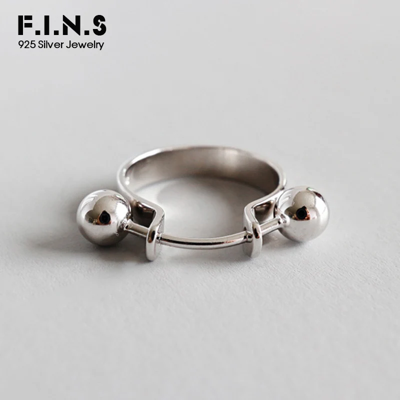 

F.I.N.S Women Ring Silver 925 Fashion Personality Double Round Beads Finger Ring 925 Sterling Silver Ball Pendant for Decoration