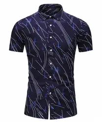 Womail 2019 Новое поступление мужская рубашка с принтом и отложным воротником, приталенная рубашка с коротким рукавом, топ, Блузки повседневные