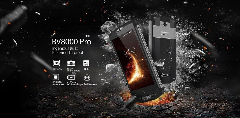 Blackview BV8000 Pro 5,0 дюйма IP68 Водонепроницаемый прочный мобильный телефон 6G + 64G Восьмиядерный FHD + ips Экран Android 8,0 NFC gps смартфон