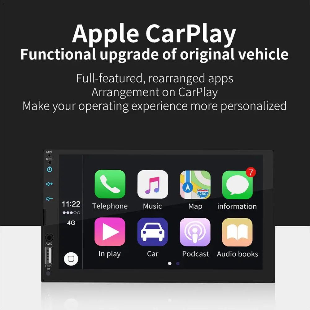 

7-inch 2 DIN Auto CarPlay Touch Screen Stereo FM Radio Bluetooth MP5 Player Supports Android / IOS Mirror Connection