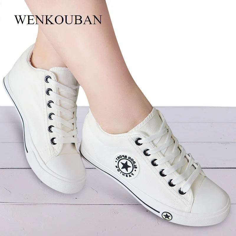 Летние кроссовки на танкетке; Женская Повседневная парусиновая обувь; женская белая Баскетбольная обувь; Femme Star zapatos mujer; женские кроссовки высотой 5 см