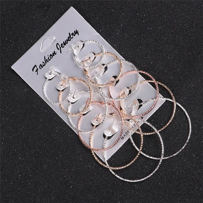 Fashion accessories Big Circle Hoop 6 Pairs  set Vintage Gold silver color Big circle Brincos earrings for women J12#N (10)