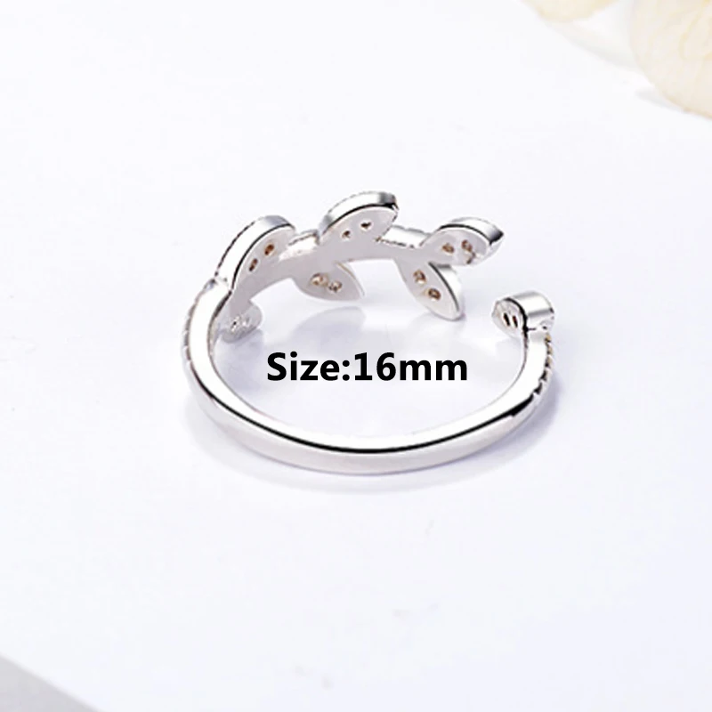 2018 New Arrival 1PC Open Silver Unique Men Party High Quality Adjustable Gifts Women Crystal Ring Leaf Graceful Obsidian