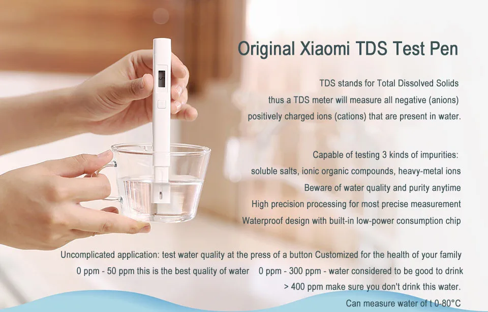 Xiaomi MiJia Mi TDS метр тестер портативный детектор чистоты воды тест качества EC TDS-3 тестер