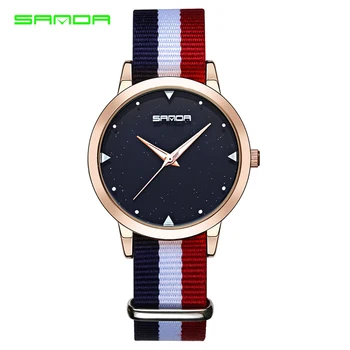 

2017 SANDA Fashion Women Wrist Watches Luxury Golden Nylon Strap Ladies Watch Women Dress Clock Ladies relogio feminino geneva