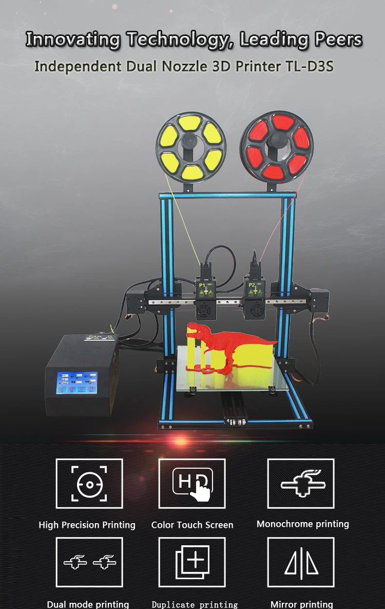 TL-D3 Impresora 3D двухцветный 3d принтер с двумя насадками 300*300*400 мм линейный рельс цифровая 3D печать 4,3 дюймов сенсорный экран