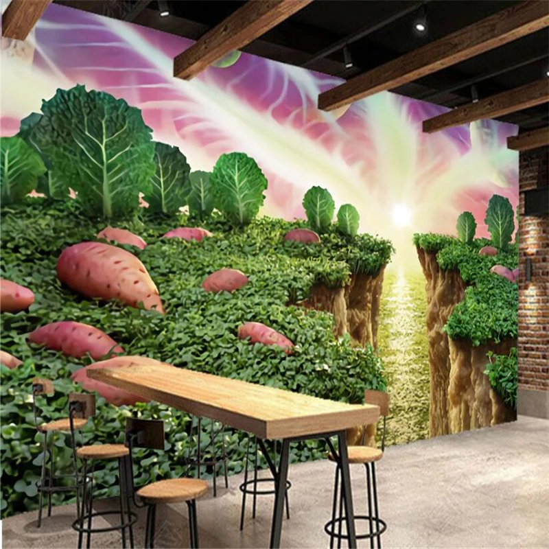 

Beibehang Hand-painted sweet potato vegetable creative restaurant supermarket fruit shop wall custom large mural green wallpaper